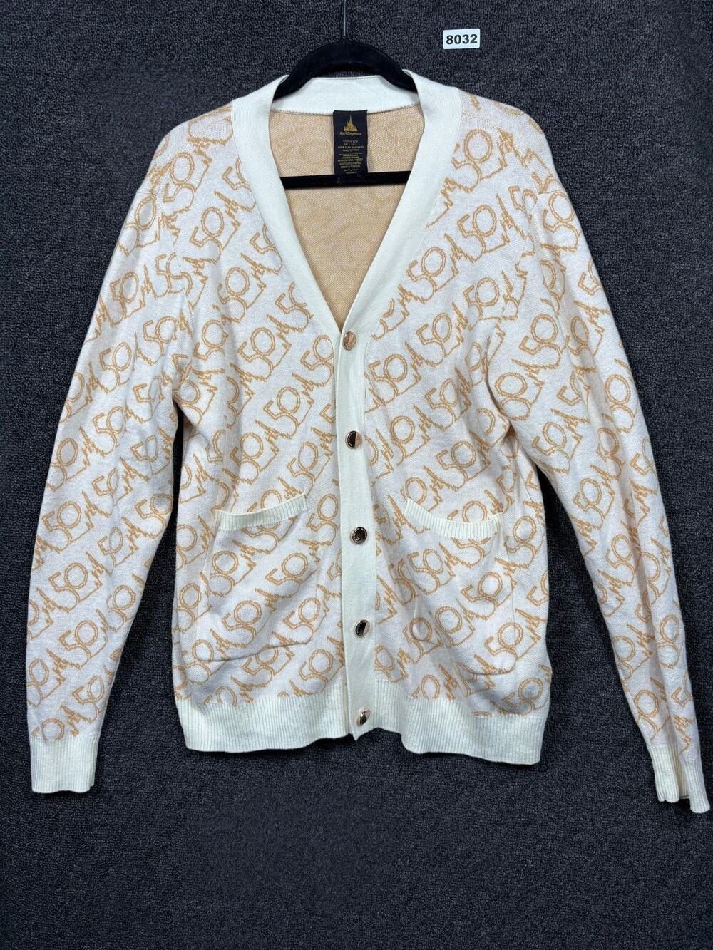 Disney Walt Disney World Cardigan Sweater Womens Large White 50th Logo Knit
